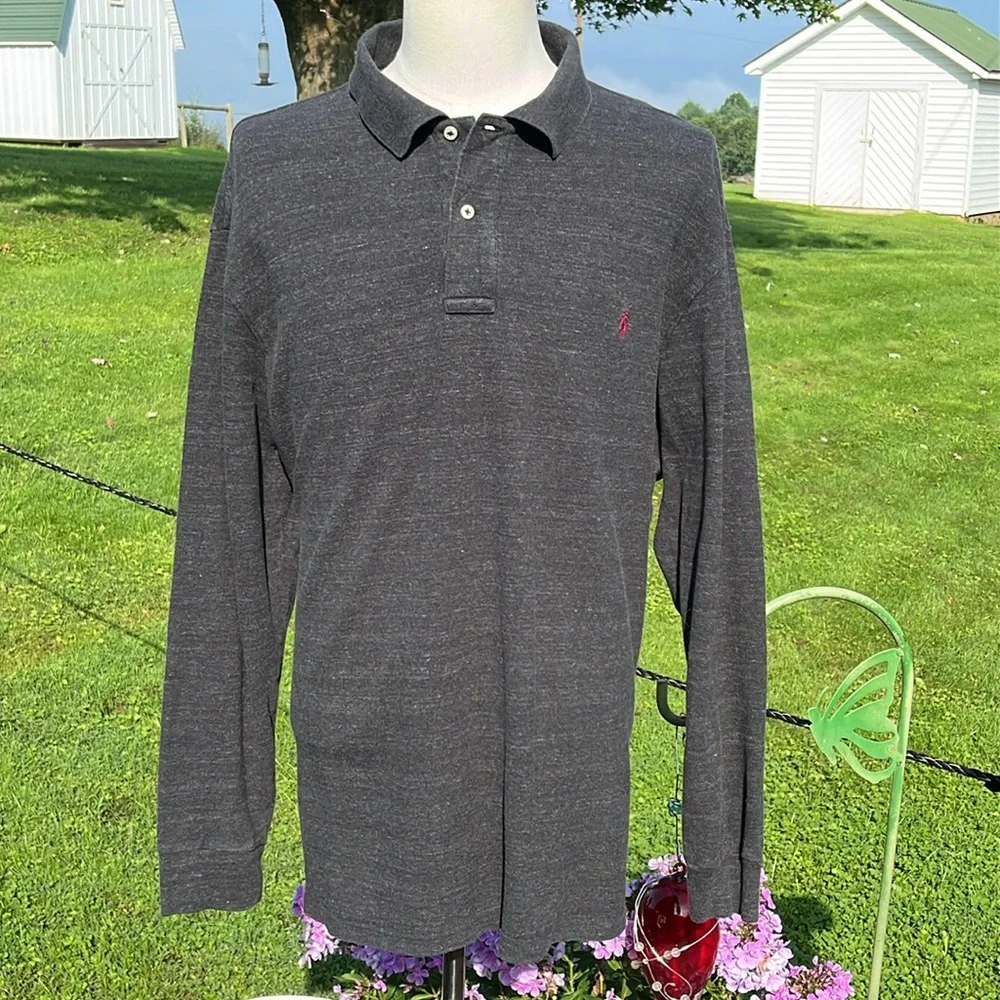 Polo Ralph Lauren Charcoal Cool Cross Dyed Pattern L/S Polo Shirt Men's Sz XXL